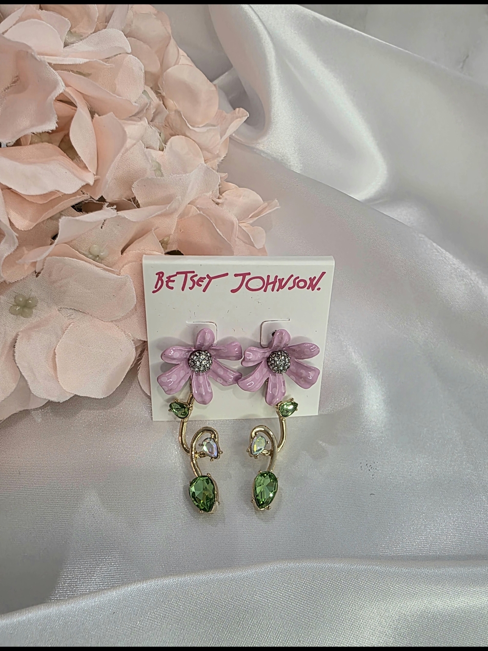 Betsey Johnson - Lavender Flower Drop Earrings with Green Stones